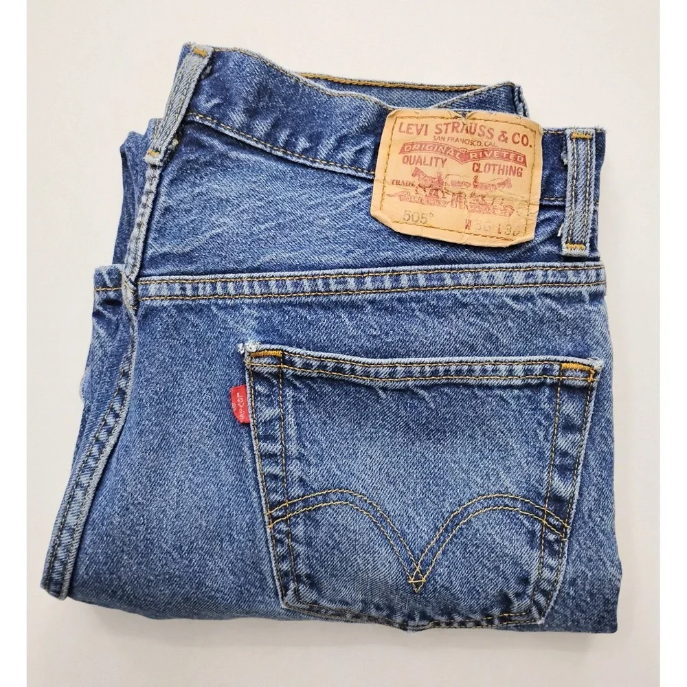 Levis 505 Jeans Mens 36x30 Blue Regular Fit Straight Leg Y2K Dark Wash